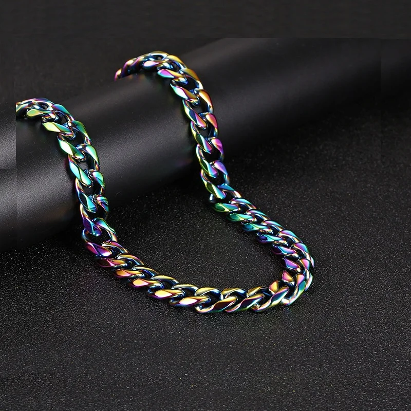 

Colorful Cuban Link Chain Necklace for Men Women Rainbow Choker Collar Stainless Steel Gift Jewelry Accessories Nederlands DIY
