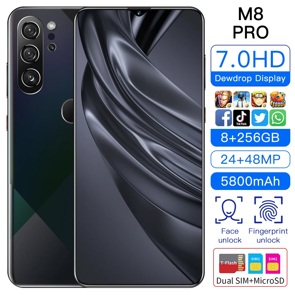 

M8 Pro 8G + 256G Support face recognition Android smart game phone 10 core 7.0 inch large screen ultra high pixel battery5800mah