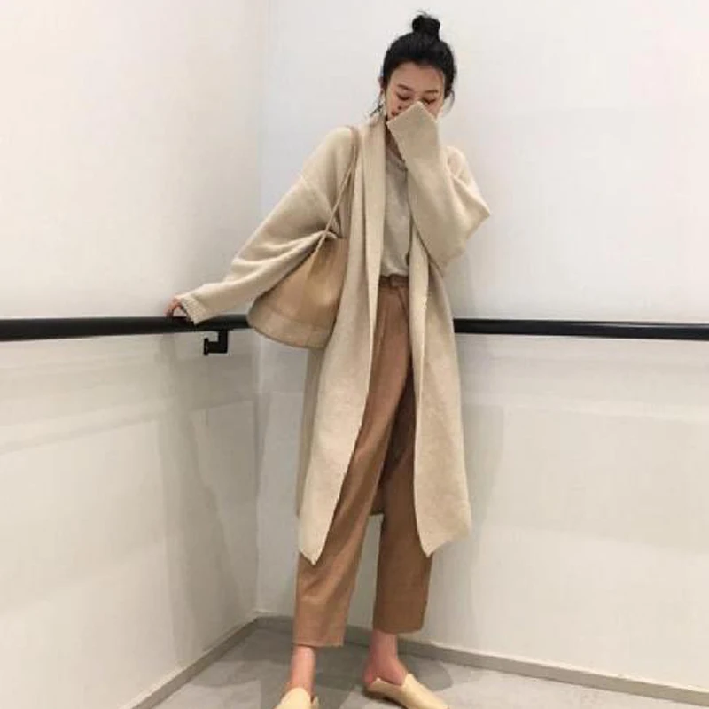 

Long Sleeve Female Cardigan Solid Casual Streetwear Open Stitch Sweater Winter Thick Long Cardigan Knitted Sweater Autumn Winter