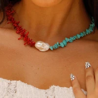 2022 new irregular natural stone choker women freshwater baroque pearl lapis lazuli bead loui necklace jewelry