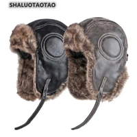 shaluotaotao mens womens autumn winter bomber cap leather outdoor windproof cycling ear protection keep warm aviator hat new