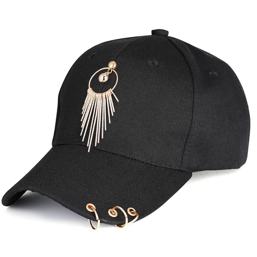 K Pop Бейсболка кисточки золотые кольца мужская Кепка Козырек кекет Мода папа