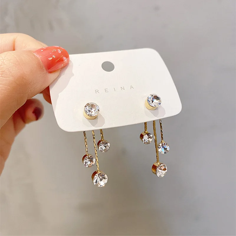 

2022 New Golden Crystal Tassel Drop Earrings for Woman Korean Kpop Pearl Jewelry Party Neo Gothic Girls Unusual Dangle Earings