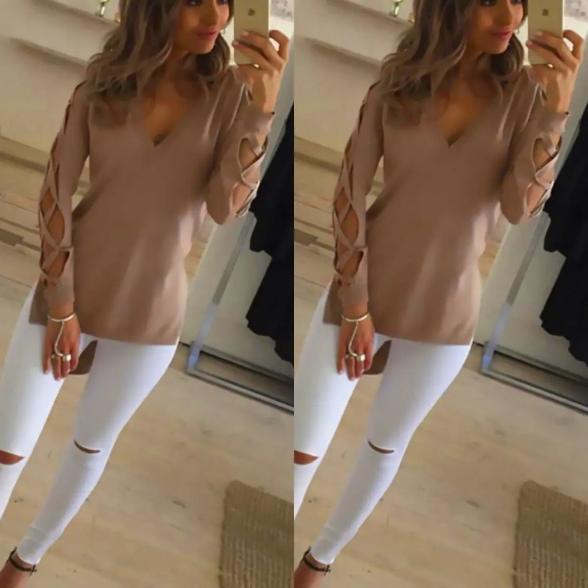 

Spring and summer new style European and American motorcycle women's temperament knitted pullover long-sleeved slim-fit women's