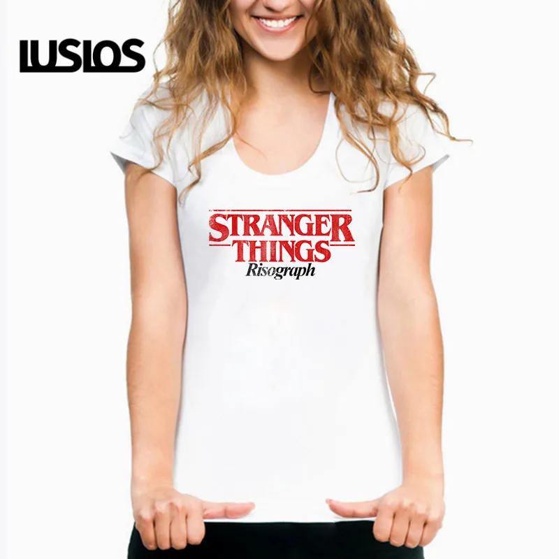 LUSLOS размера плюс для женщин футболка белого цвета с О образным вырезом принтом из