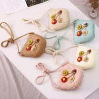 new 2020 summer children girls shoulder bag ladybird flowers straw messenger bag kids keys coin purse cute princess mini handbag