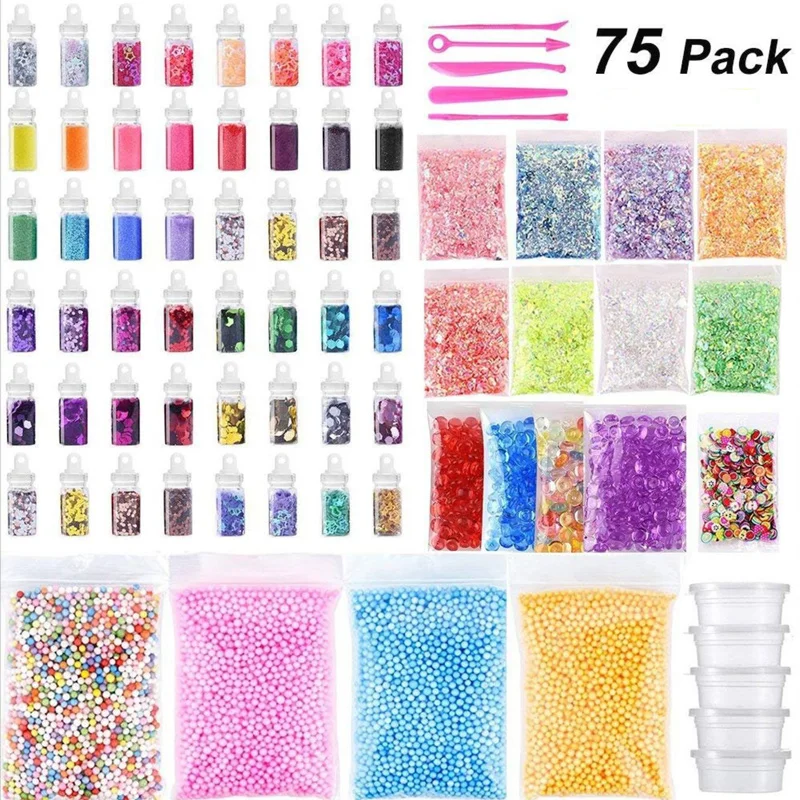 75 шт. глина "сделай сам" Набор bling Making Kit лизуны красочные игрушки для детей сахарная бумага ручной работы цветной пенопластовый шар детские игрушки глина наклейка слайм клей для слаймов
