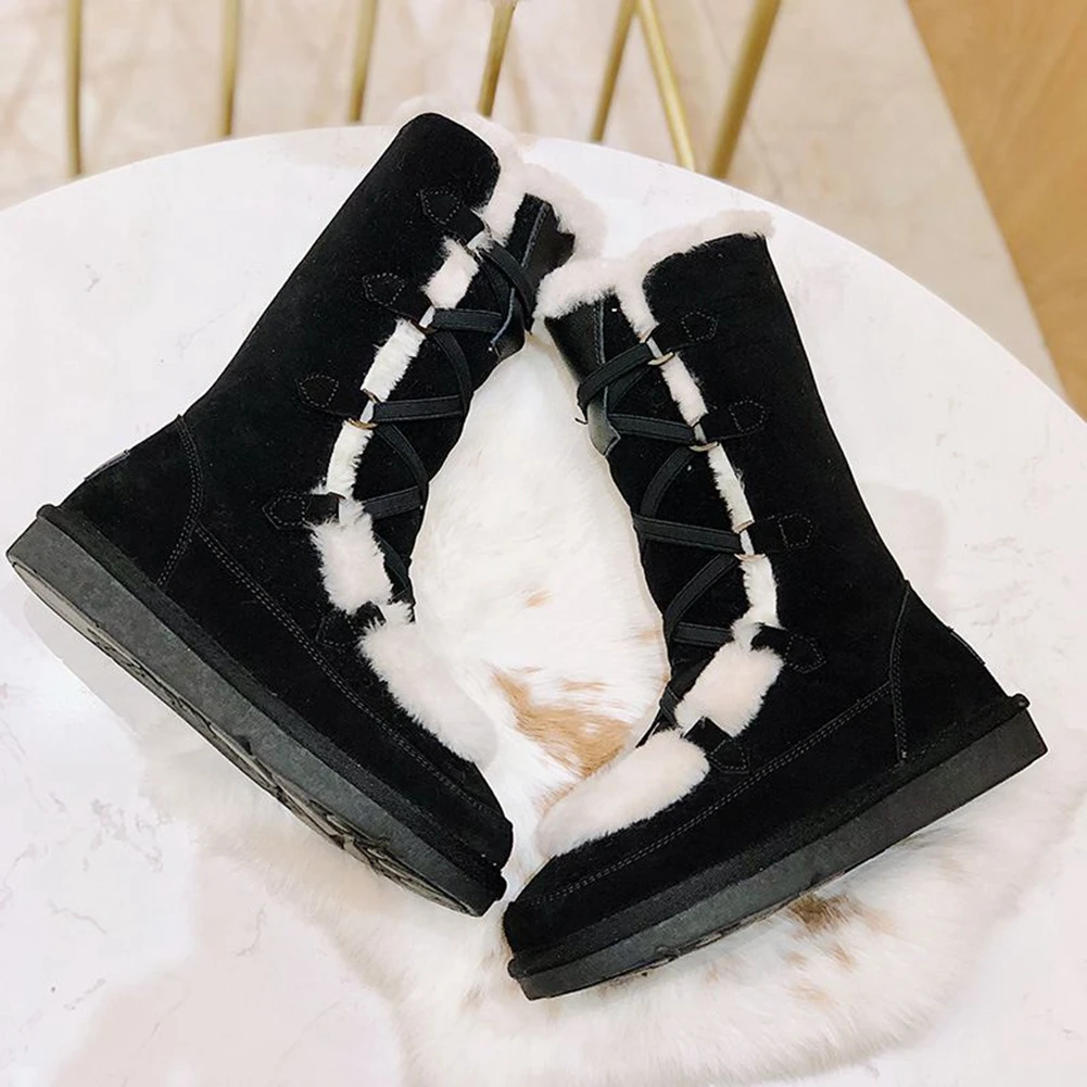 

DoraTasia New Ladies Flat With Snow Boots Fashion shoelace Plush Boots Women 2020 Casual Soft Winter Warm Fur Shoes Woman