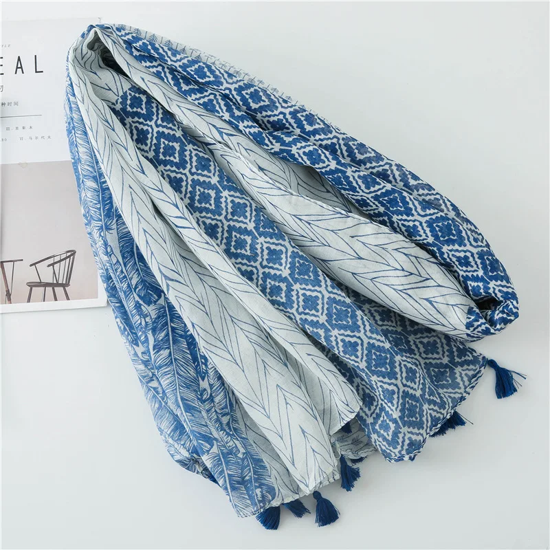 Весенний женский вискозный шарф платок синий перо женские туфли в стиле пэчворк