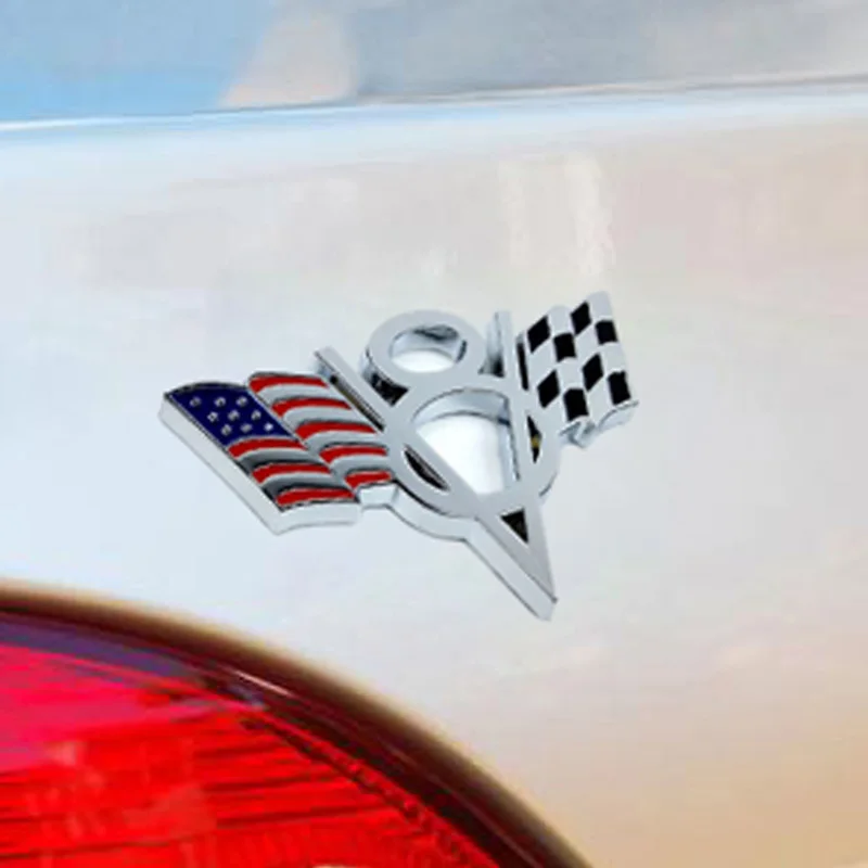 AQTQAQ 1 шт. 3D металлическая V8 Флаг США мото наклейка с логотипом на автомобиль
