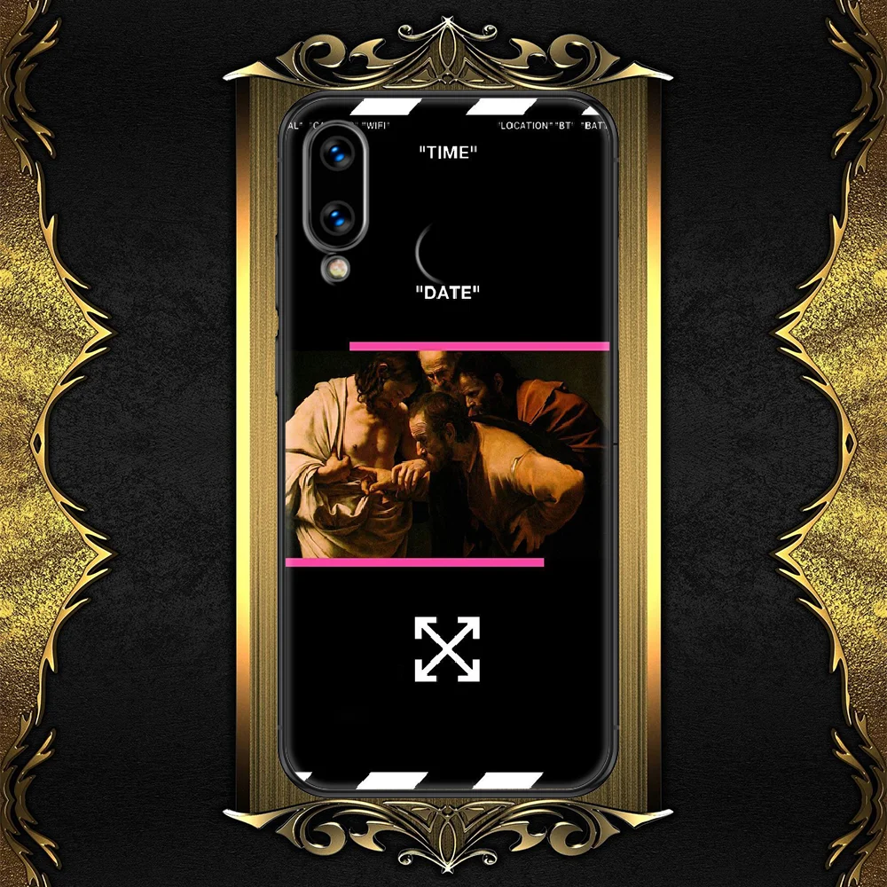 

Fashion off-compatible-White Phone case For Huawei Honor 6 7 8 9 10 10i 20 A C X Lite Pro Play black painting hoesjes silicone