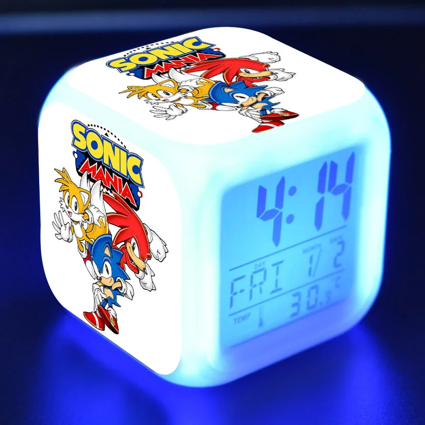 Аниме Sonic Фигурки игрушки Красочные флэш цифровой будильник светодиодный светильник украшения игрушки для рождественских подарков