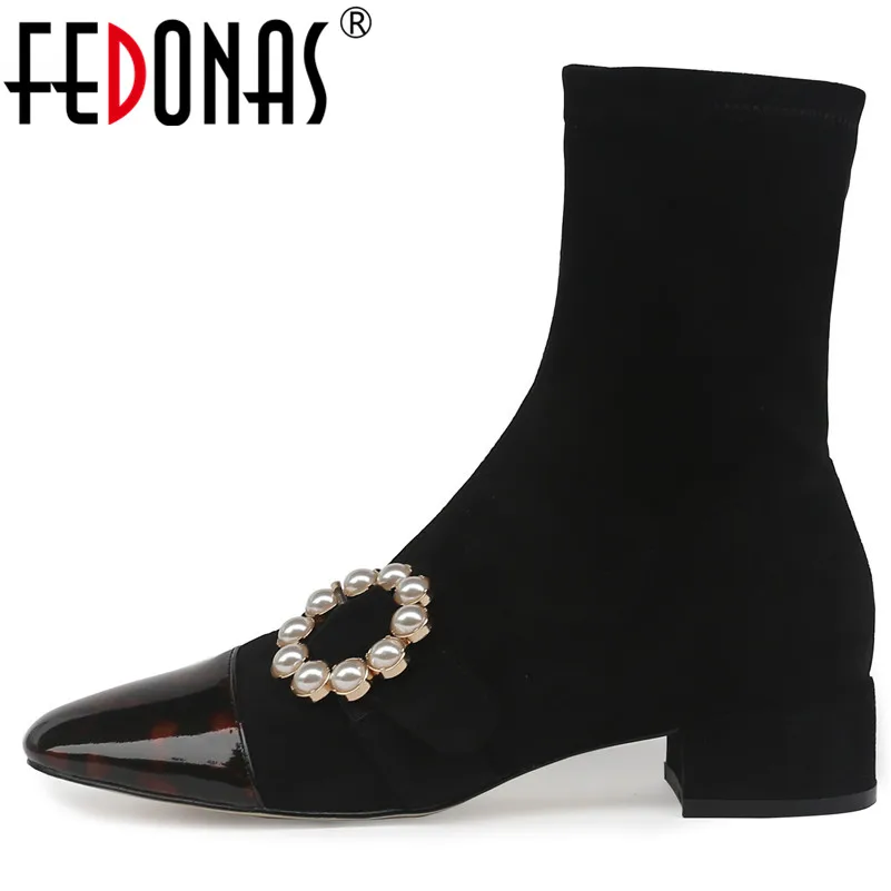 Женские растягивающиеся ботинки FEDONAS винтажные ботильоны из натуральной кожи на