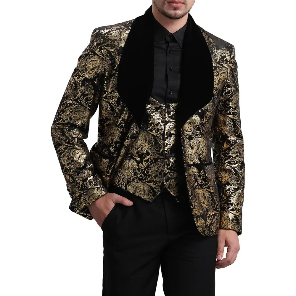 YUNCLOS мужской золотой Блейзер свадебные и вечерние костюмы костюм из 3 предметов