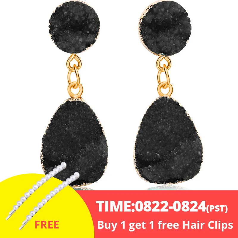 Black 17 км богемные зеленые кристаллические друзы серьги для женщин смешанные цвета большой камень смолы люстра Висячие серьги Mujer Винтажные Ювелирные изделия Прямая поставка - Окраска металла: Black