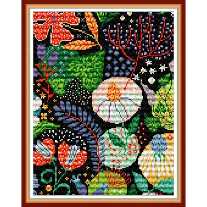 

Joy Sunday Modern Colorful Flower Counted Cross Stitch Kits 11CT 14CT Printed Canvas Handmade Embroidery Needlework Sewing Sets