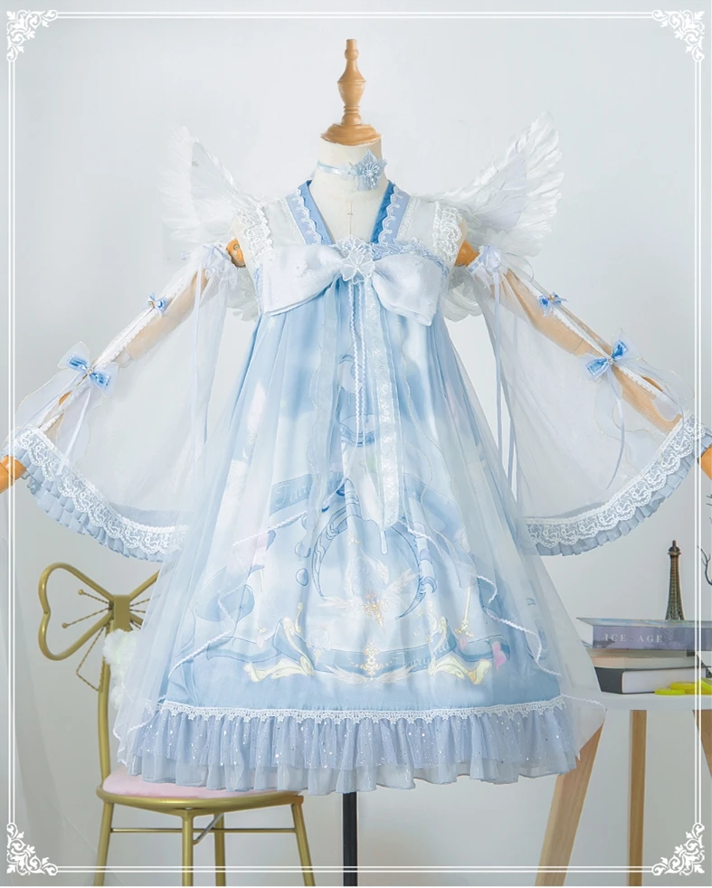 

Chinese style lolita dress v-neck lace bowknot kawaii dress gothic lolita jsk high waist kawaii clothing printing vestido lolita