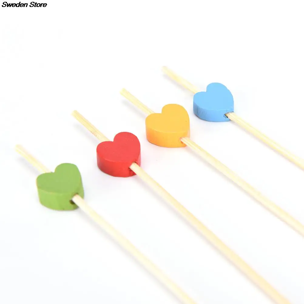 100pcs Heart Bamboo Food Picks Buffet Cupcake Fruit Fork Party Cake Dessert Salad Vegetable Sticks Cocktail Toothpick Skewer | Дом и сад