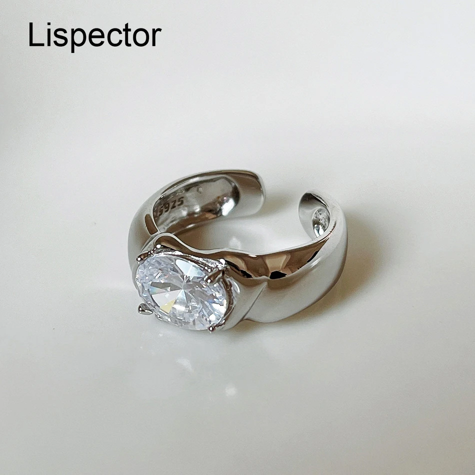 

Lispector 925 Sterling Silver Korean Zircon Rings for Women Minimalist Irregular Open Ring Female Statement Jewelry Gifts
