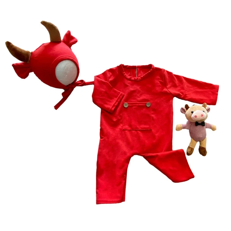 

3 Pcs Baby Hat Romper Bodysuits Doll Set Infants Photo Shooting Clothing Newborn Photography Props Outfit