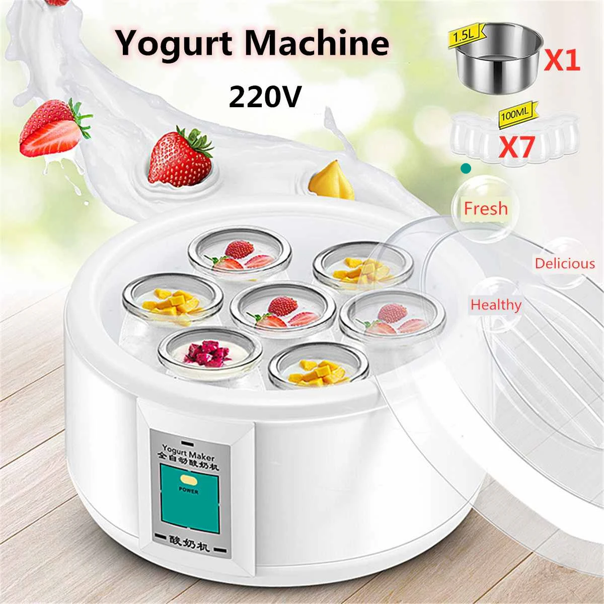 

Yogurt Maker with 7 Glass Ferment Jars Automatic Yogurt Machine Household DIY Automatic Yogurt Tools Kitchen Appliance 220V