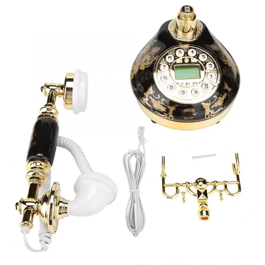 Стационарный телефон искусственная керамика черный золотой цветочный узор