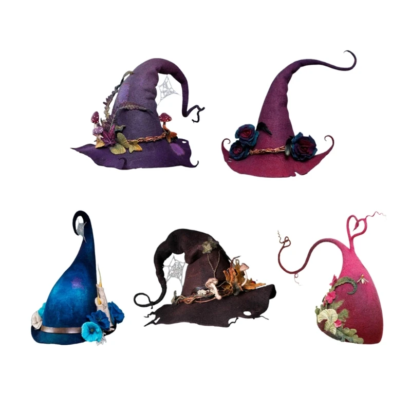 

Creative Colorful Wizard Hat Halloween Wizard Hat with Beautiful Artificial Flower Decor Witches Costume Party Ornament