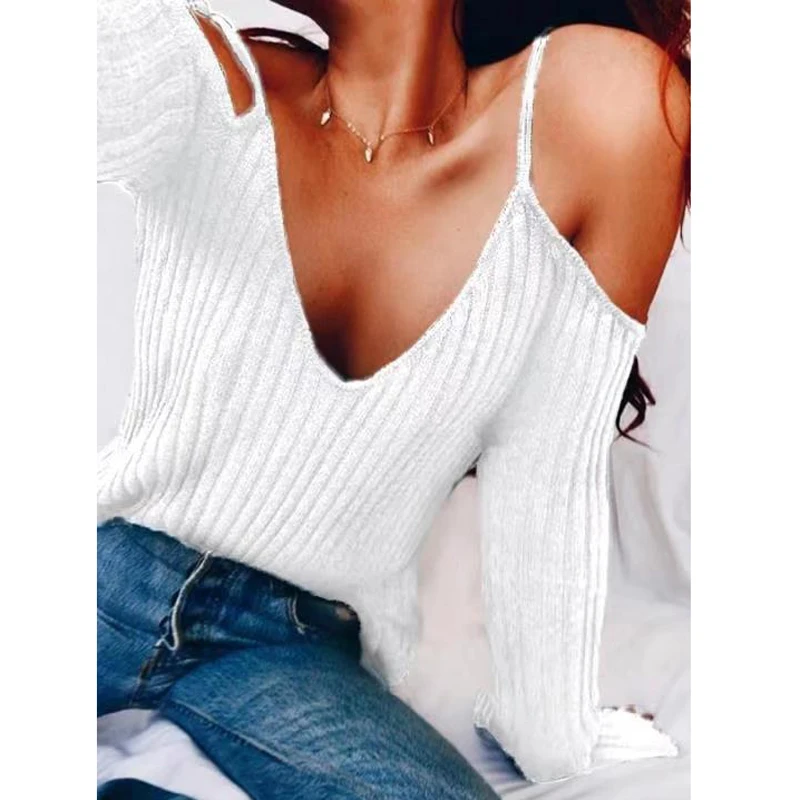 ELSVIOS сексуальный с открытыми плечами расклешенными рукавами базовый топ женский