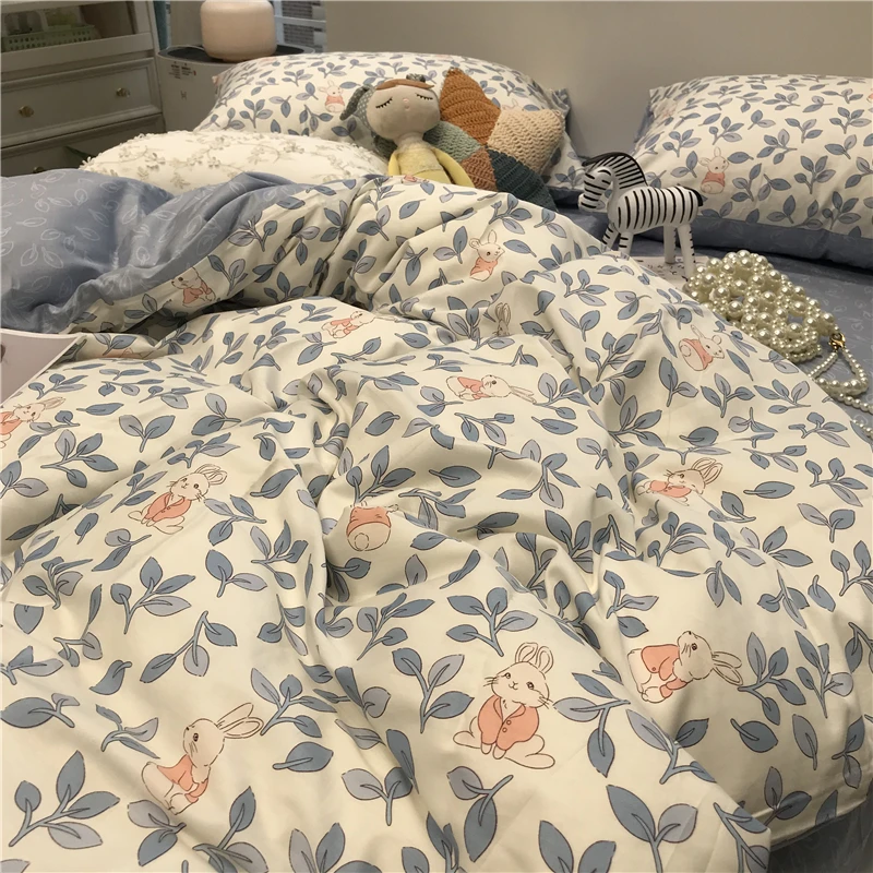 

Cute Luxury Bed Sheet Set Bedding Queen Winter Aesthetic Bed Sheet Set Cotton Anime Brown Modern Parure De Lit Home Textile TZSJ