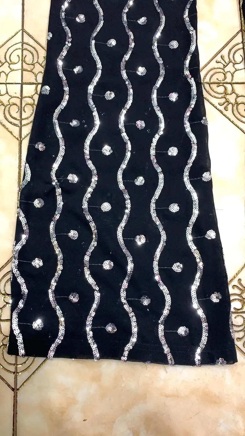 New Arrival Sequin Beading Outwear Coat And Pant Set Black