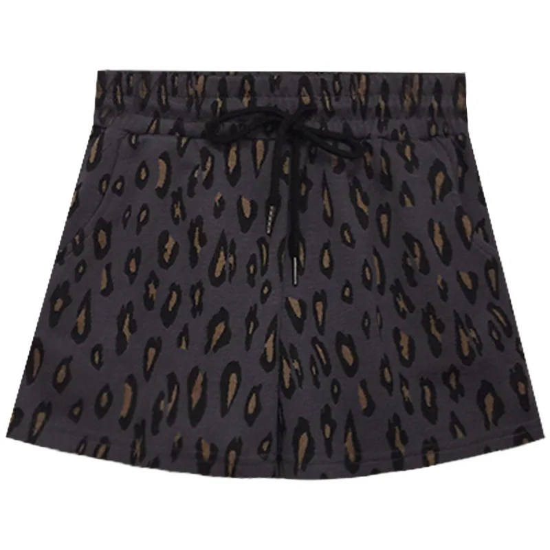 

Leopard grain shorts outside slacks female spring/summer wear loose fashion elastic waist high waist wide-legged pants hot pants