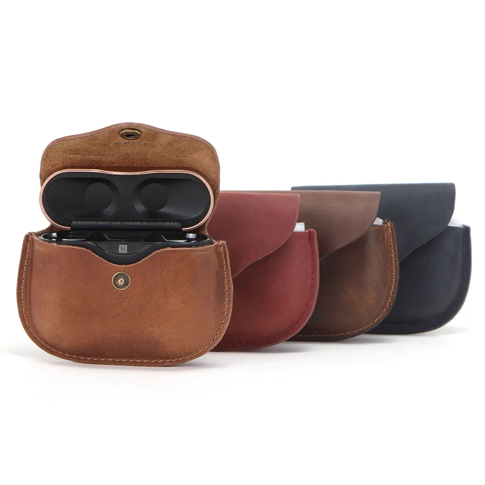 

AIKSWE Genuine Leather Bluetooth Earphone Case Strap Cover For Sony WF-1000XM3 Protector Case Headset Accessories With Hook