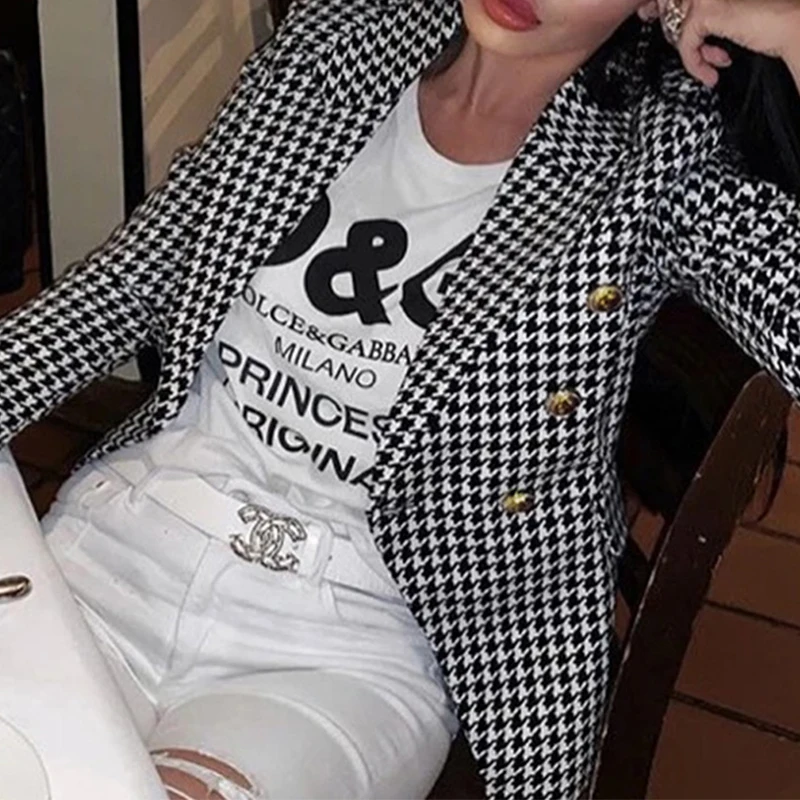 

Женский жакет, новый костюм на осень и зиму, костюм из твида, модный короткий двубортный жакет, Элегантная куртка с длинным рукавом.