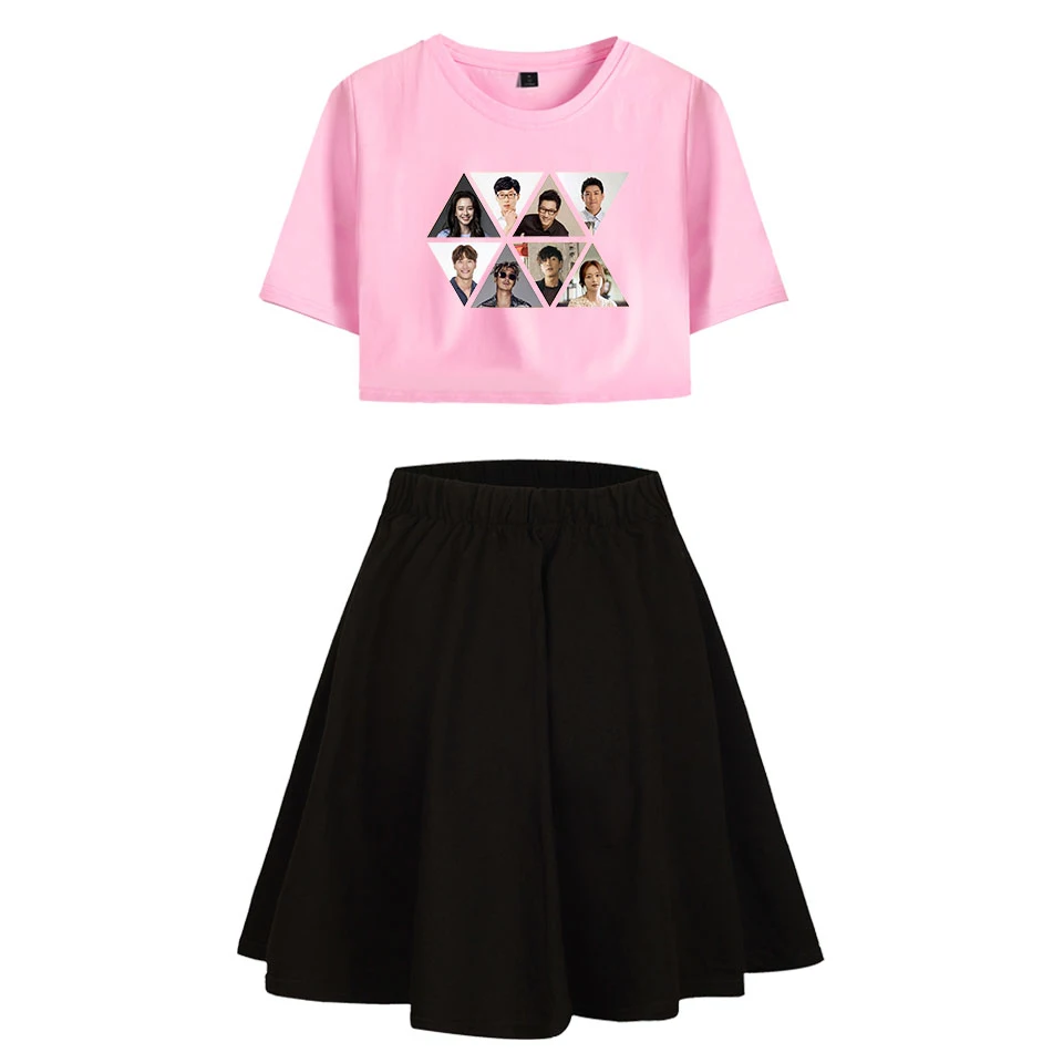 

Running Man Korea TV Show Custom Women Two Piece Set Summer Short Sleeve Crop Top+Skirt Girls Sexy Casual Streetwear Clothes