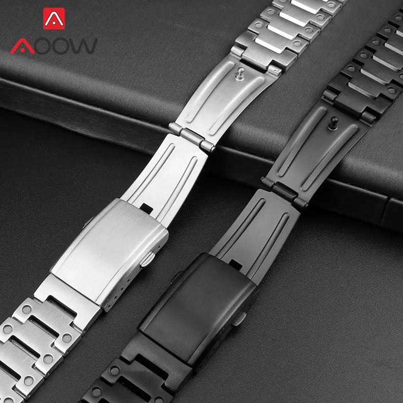 Ремешок мужской из нержавеющей стали с складной пряжкой сменный однотонный