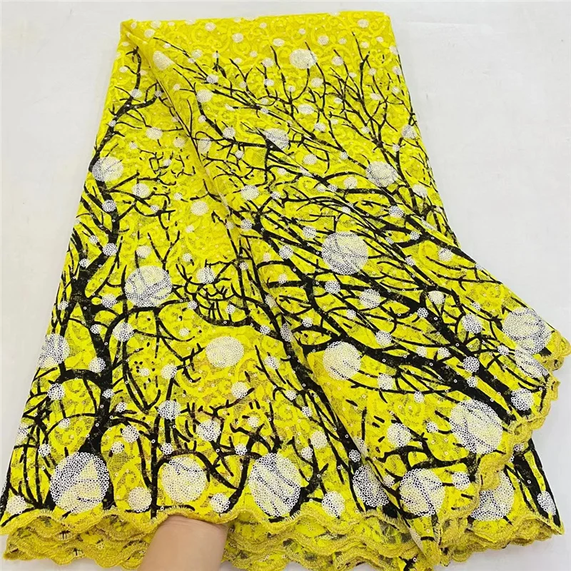 

White Sequin French Tulle African Lace Fabric Yellow 2021 High Quality Mesh Lace For Nigerian Garment Big Occasions Wear 99-22