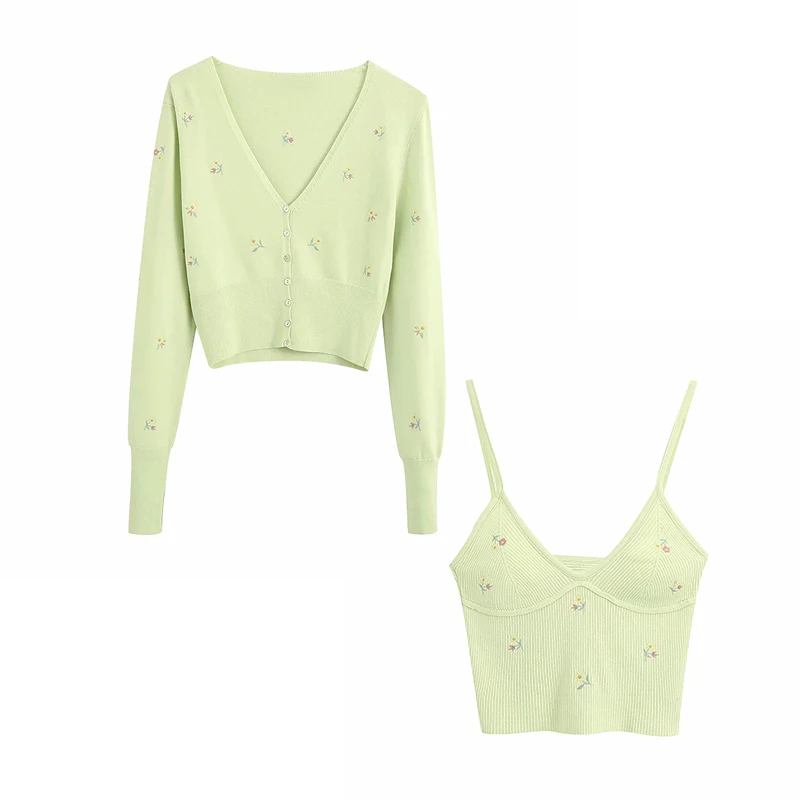 Vintage women elegant knitted tops set 2020 summer slim sweaters casual female bomb two piece sweater girl chic knitwear |