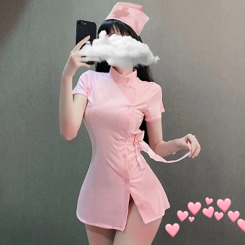 

Harajuku Punk Nurse Uniform Ultrashort Dress Sexy Underwear Women Split Skirt Home Sleepwear Cosplay Uniform Showgirl Costumes