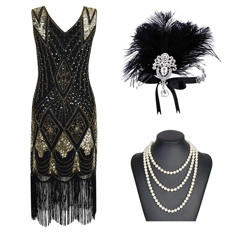 1920s Great Gatsby Flapper Dress  Party Evening Sequins Beaded Fringe Women 20s Sequin Beaded Tassels Dresses Gown
