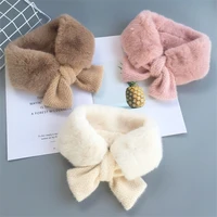 winter childrens scarf thickened warm scarf girls imitation rabbit fur collar soft solid color plush neck protection trend