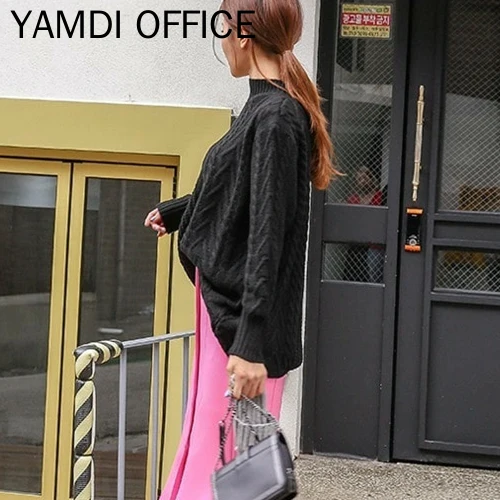 YAMDI подиумный женский свитер Повседневный корейский вязаный джемпер Однотонный черный оранжевый осенне-зимний Пуловер Сексуальный с открытыми плечами Fem