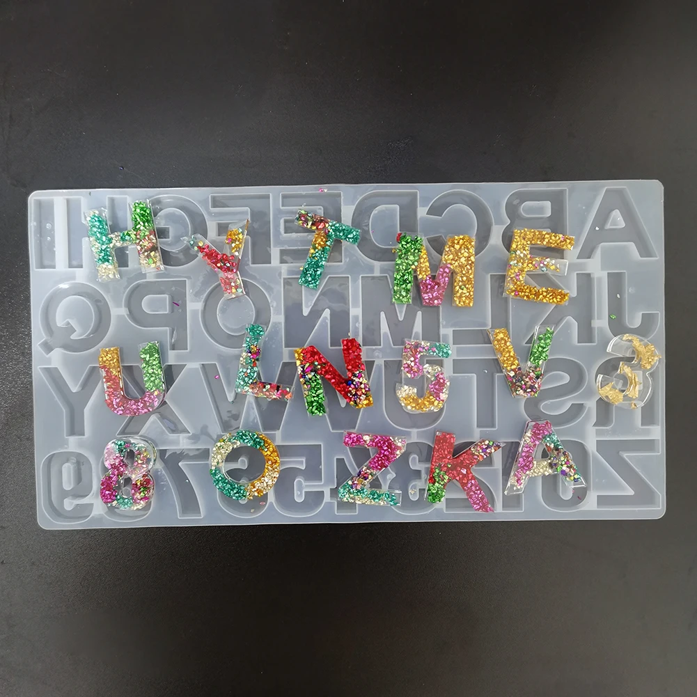 

26 English Letters Numbers Household DIY Epoxy Resin Mold Sugar Cake Accessory Mold Two-Hand Model Dish Mirror Epoxy