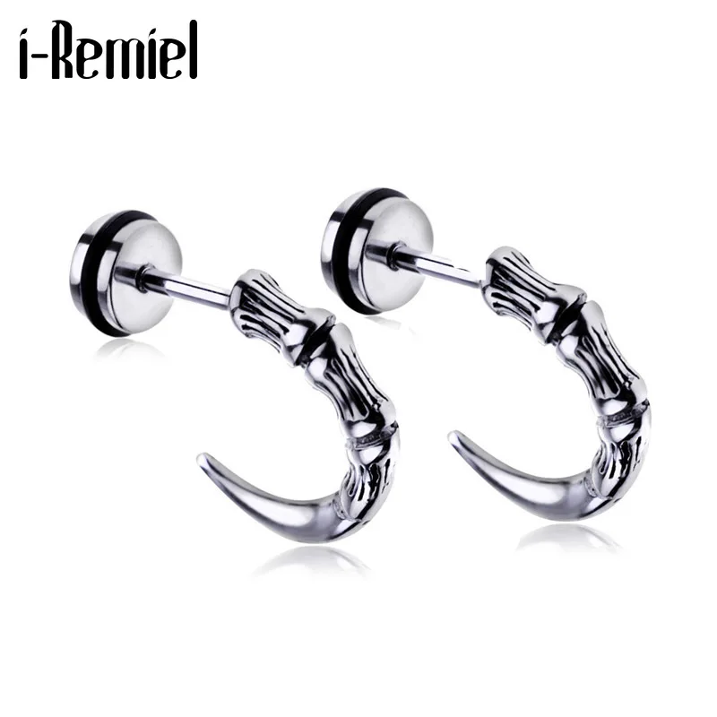 Панк гипоаллергенный посеребренные серьги из титановой стали Коготь Орла магнит