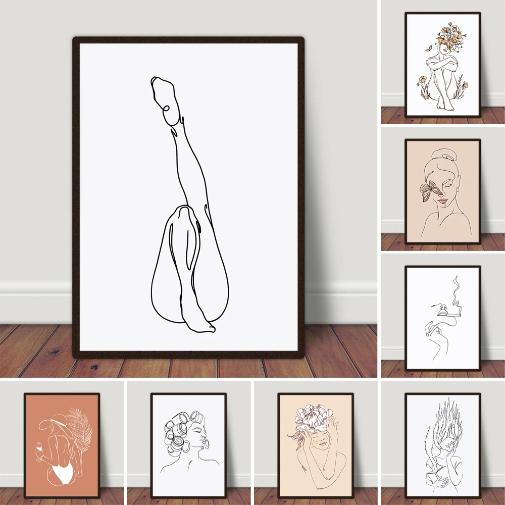 

Woman Legs Art Female Nude Art Legs Print One Line Drawing for Living Room Home Decor