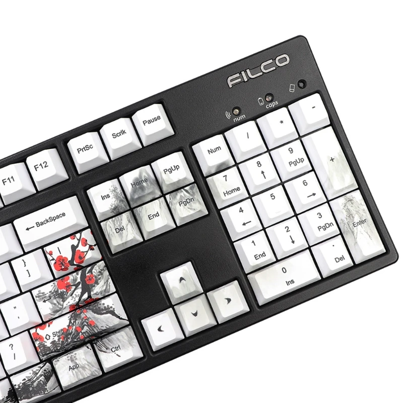 

F19E 128 Keys Dye Sublimation Cherry Profile DYE-Sub Botanical Plum Blossom Theme PBT Keycap For Mechanical Keyboard