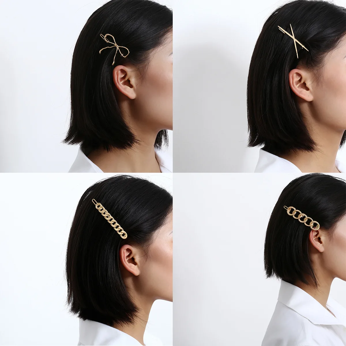 

Chain Hair Clips For Girl Hair Accessories Barrettes Slid Clip Metal X Side Elastic Bow Personality Vintage Fashion Jewelry