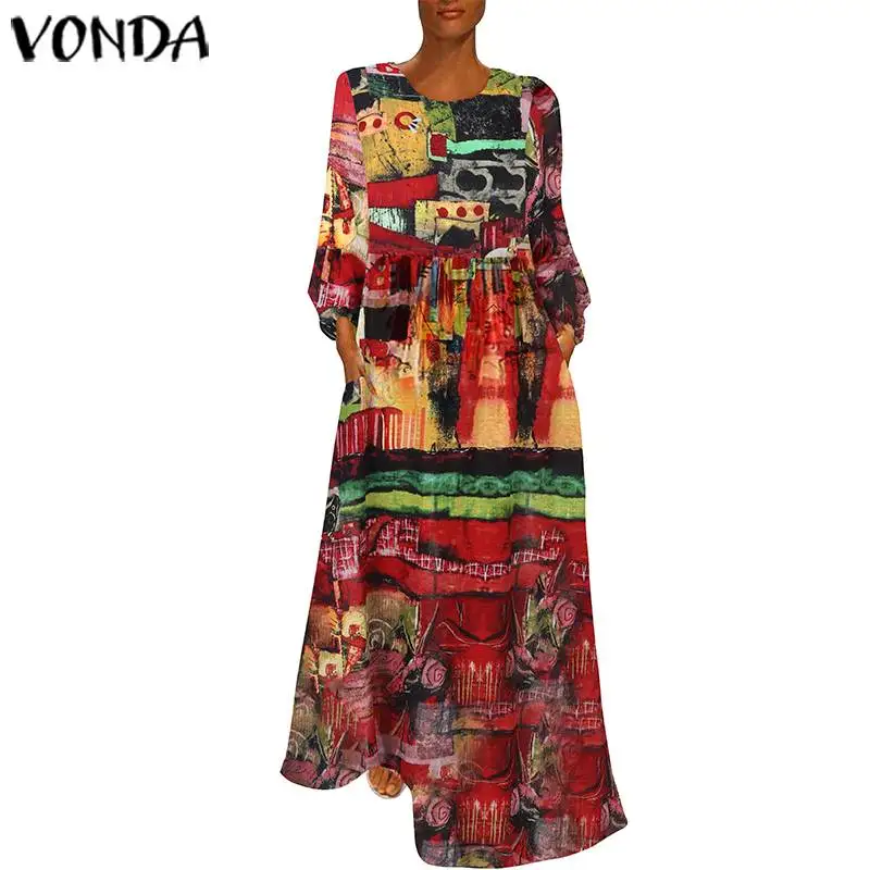 Женское богемное длинное платье VONDA повседневное свободное Пляжное Платье макси