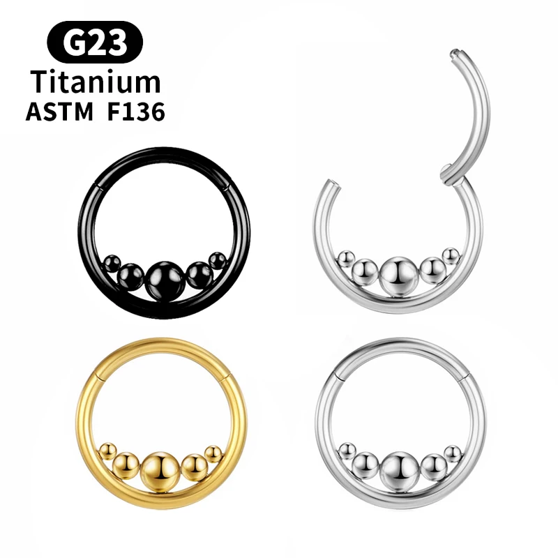 

G23 Titanium Nose Ring Septum Clicker Hoop Inside Ball Daith Helix Ear Tragus Cartilage Labret Piercing Hinged Segment Jewelry