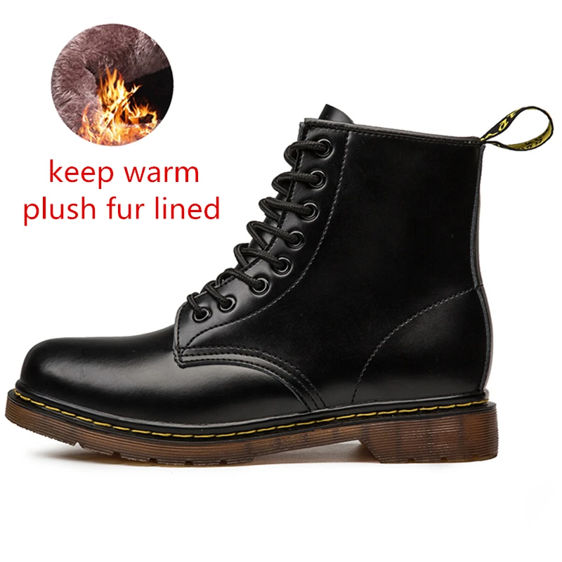 9585 black plush Гладкие Женские ботильоны унисекс; большие размеры; Кожаные Ботинки martin; мужские мотоциклетные ботинки в классическом английском стиле; Женская рабочая обувь; безопасная обувь - Цвет: 9585 black plush