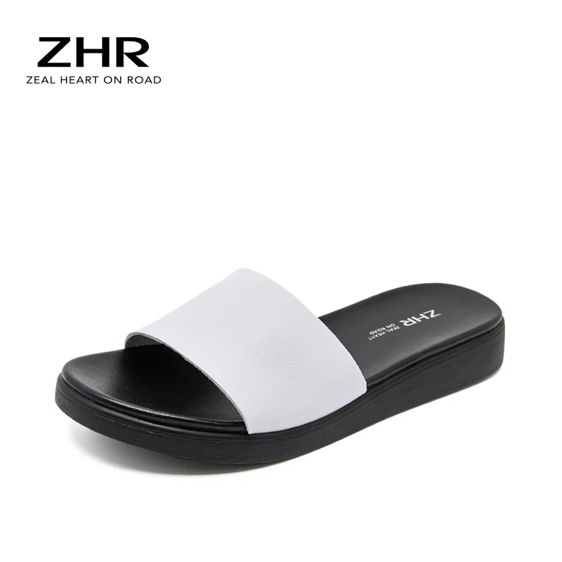 

Женские кожаные сандалии, летние новые шлепанцы на танкетке с открытым носком, Нескользящие, модные пляжные шлепанцы на толстом каблуке, 2021